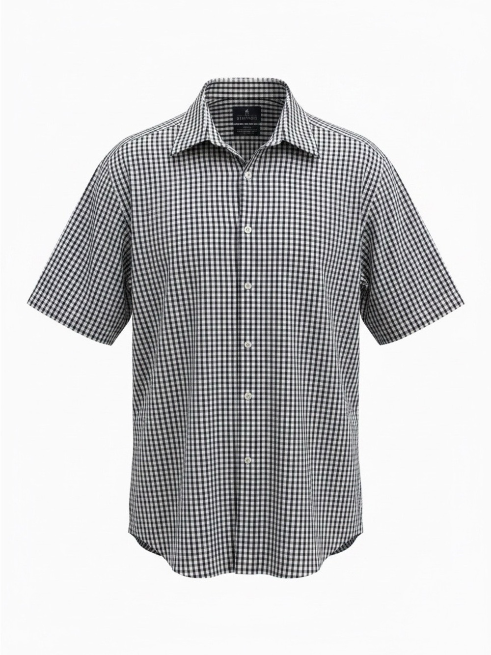Stafford Black and White Gingham Short-Sleeve Button-Down Shirt